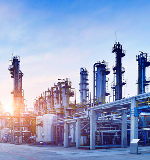 Oil Refinery, Chemical & Petrochemical plant at sunset.